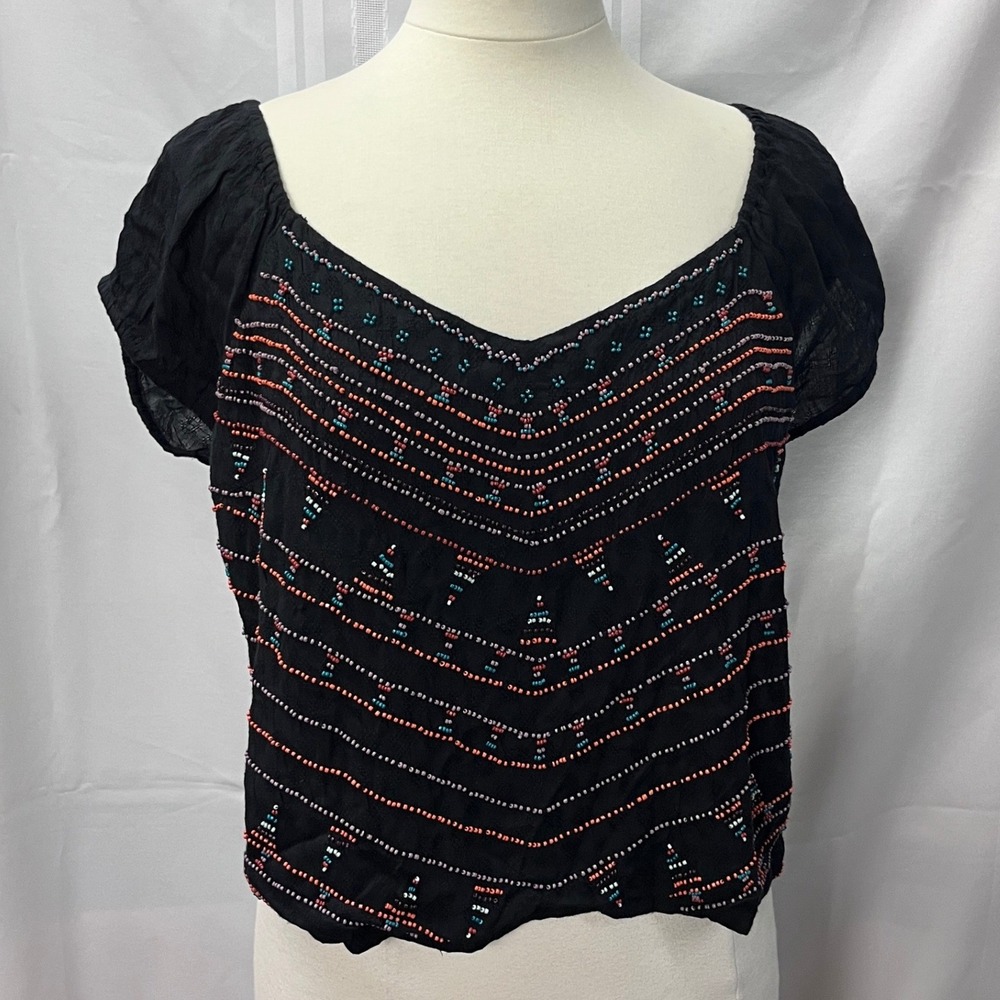 Idyllwind Women Black Babydoll XL Bead Smock Top Festival Going Out Boho Western